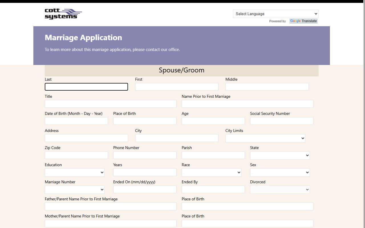 Assumption Parish Clerk of Court COTT record and marriage portal