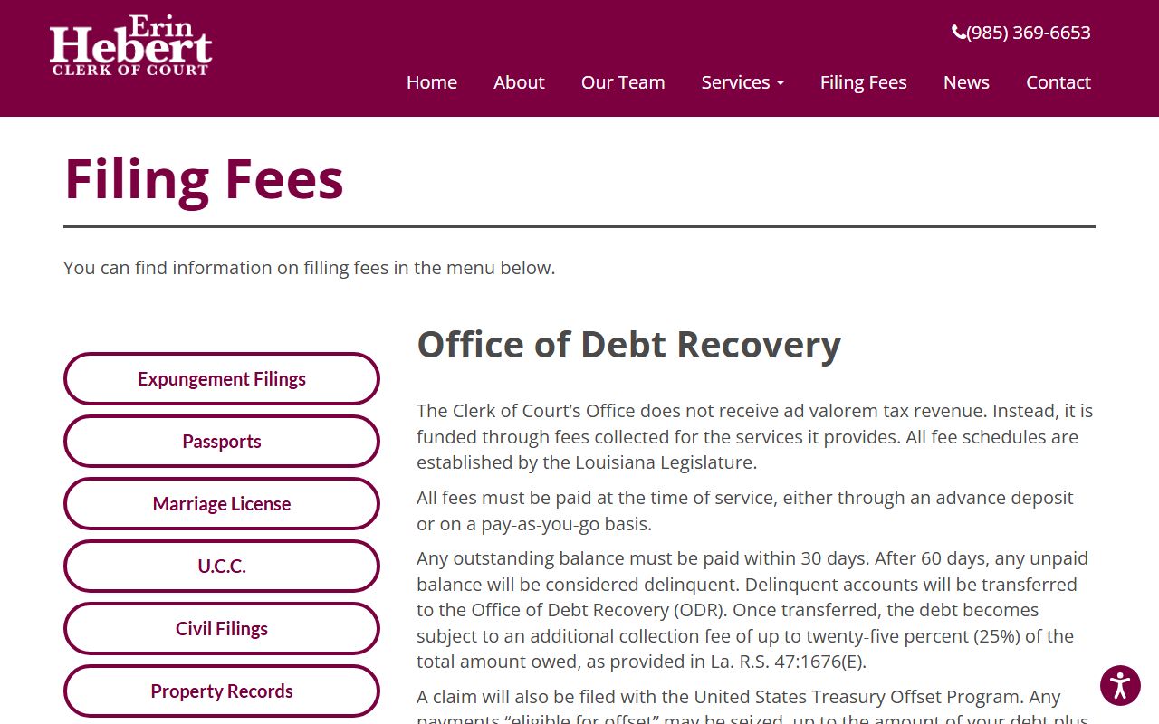 Assumption Parish Clerk of Court Office of Debt Recovery policy