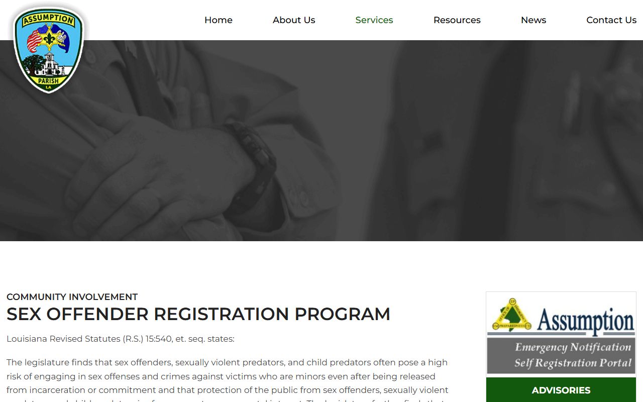 Assumption Parish arrest records sex offender registration channel
