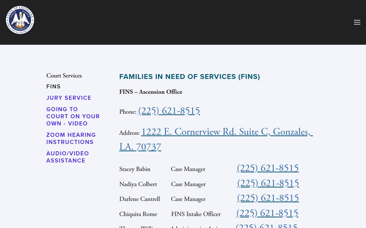 Assumption Parish court dockets 23rd JDC court services and FINS