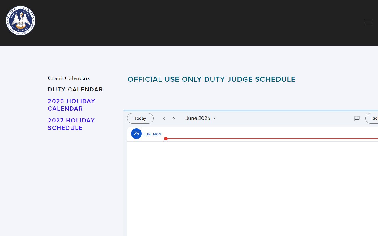 Assumption Parish court dockets 23rd JDC duty calendar page