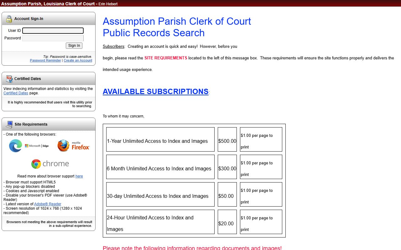 Assumption Parish court records COTT eSearch login