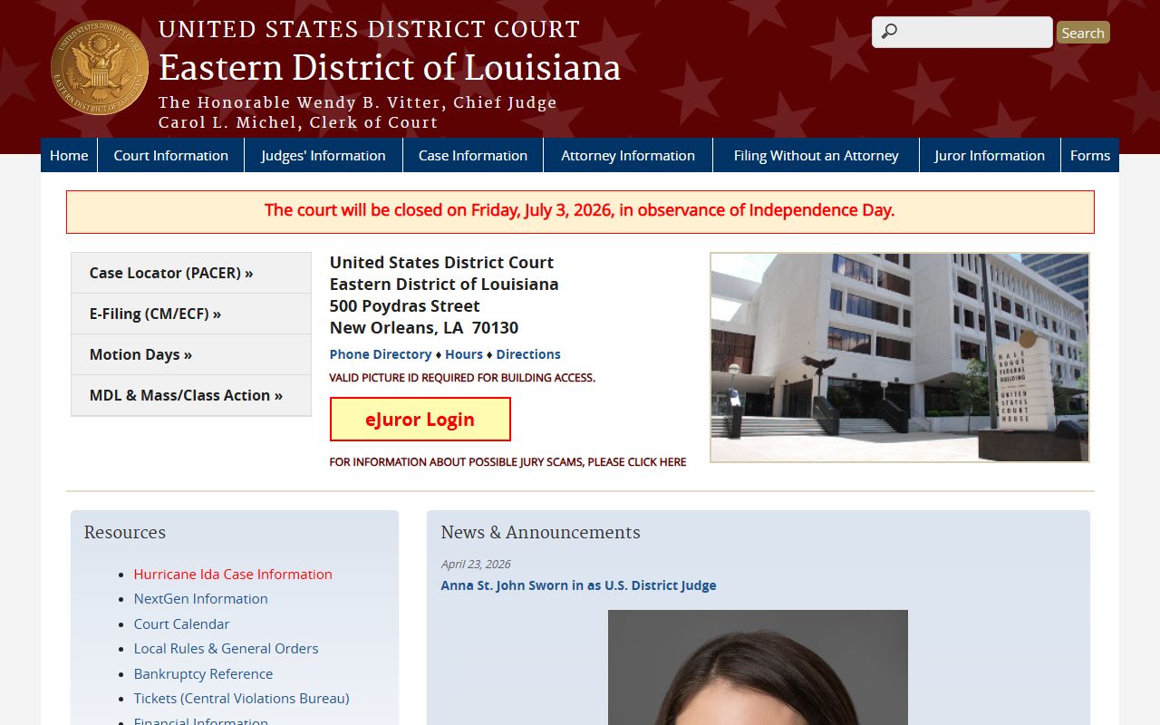Assumption Parish court records Eastern District of Louisiana federal court