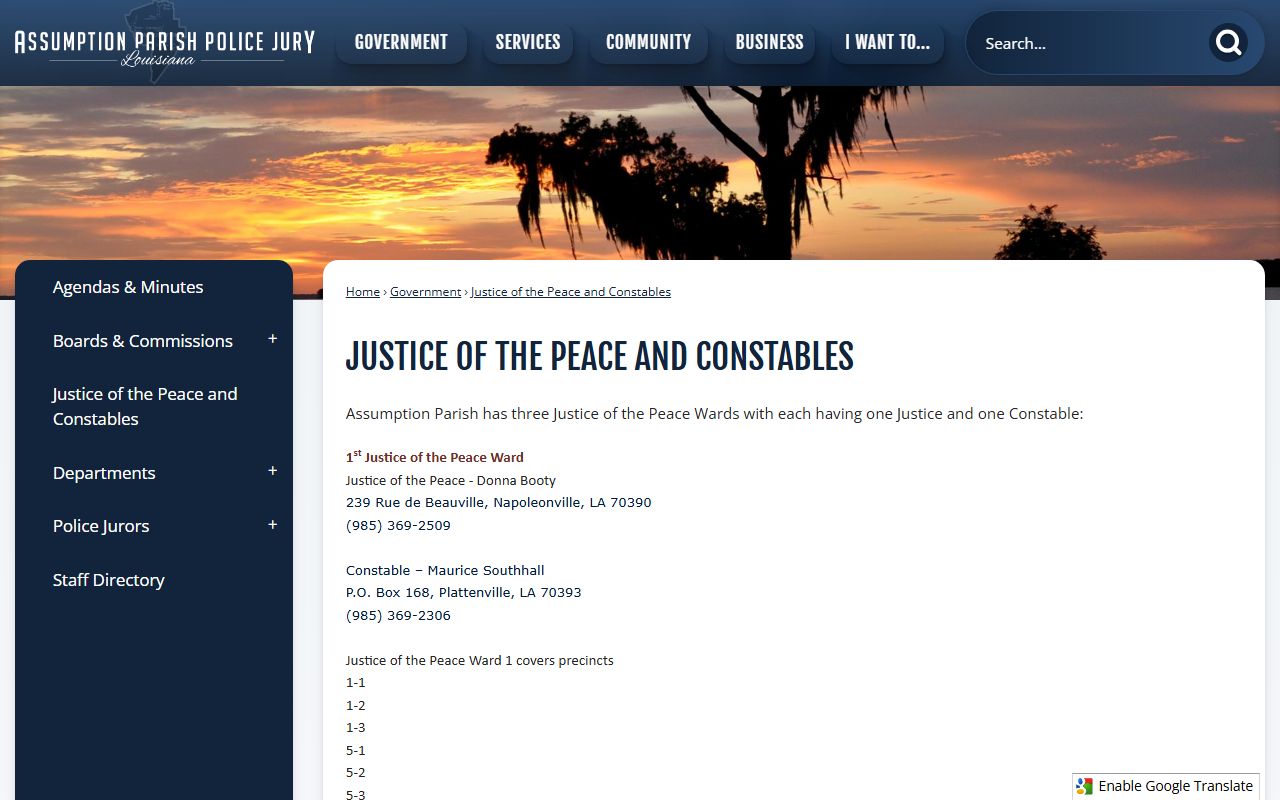 Assumption Parish court records Justice of the Peace information