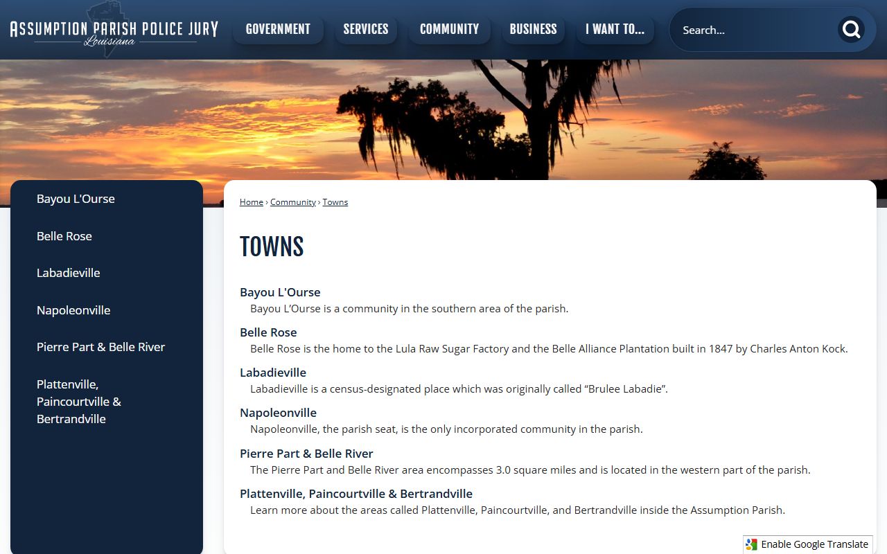Assumption Parish warrant records towns and local communities