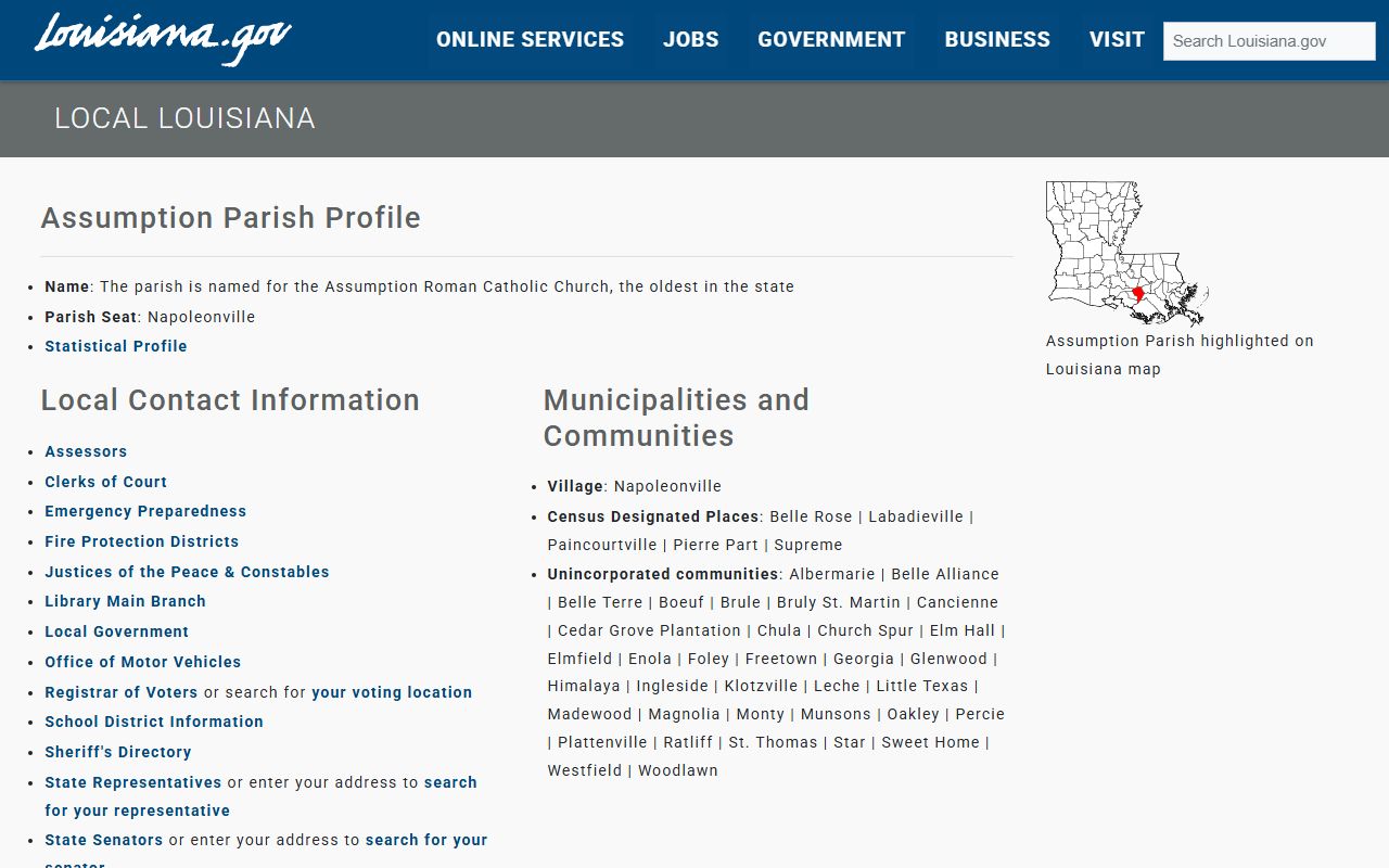 Assumption Parish warrant records state local government listing